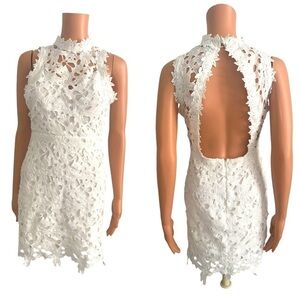 American Threads Crochet White Lace Open Back Short Dress